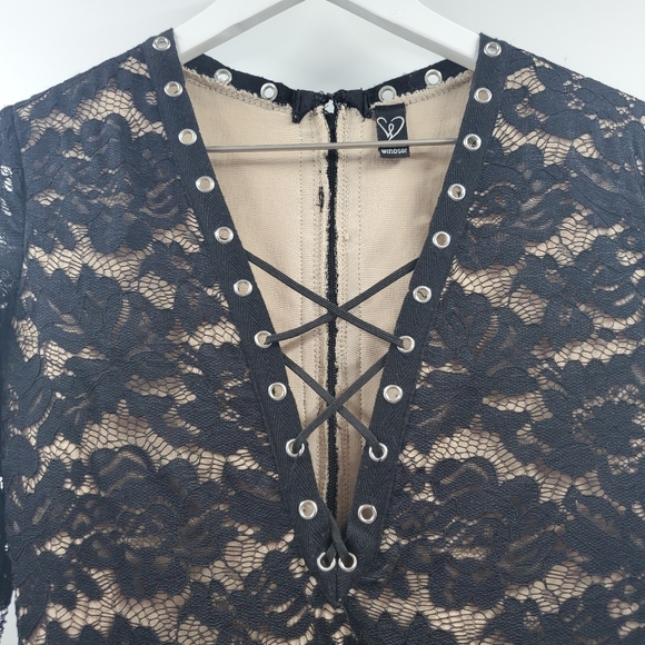 Windsor Black Lace Dress Bodycon LBD Witchy Goth Romantic Boho Date Cocktail V - Picture 3 of 7